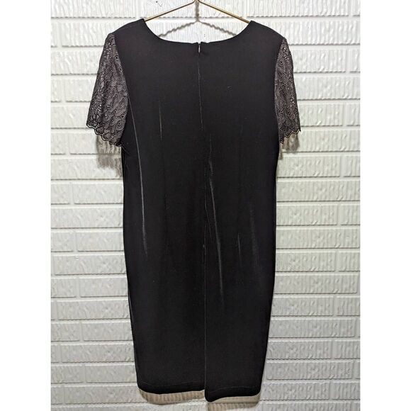Jessica Howard Women's Black Lace Short Sleeves Velvet Shift Dress Size 18 - Picture 4 of 6